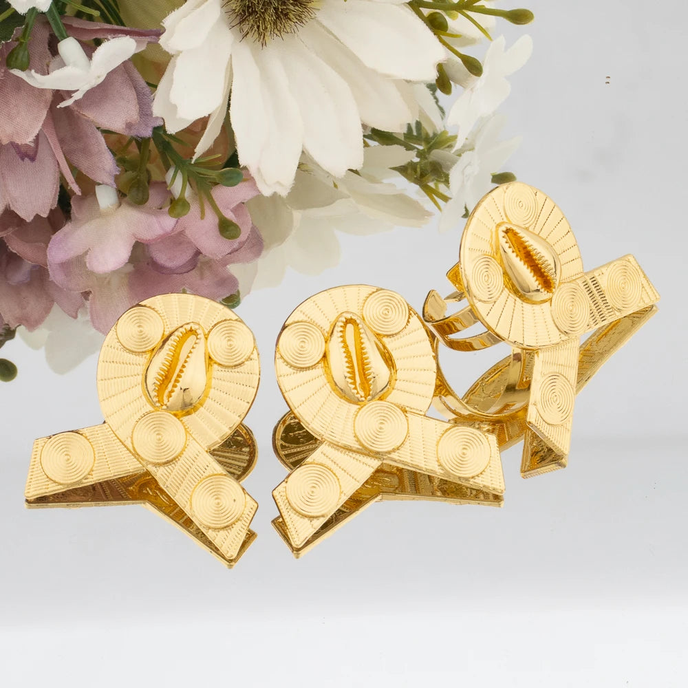 African 18K Gold Color Earrings Ring Jewelry Set for Women Clip Earrings and Finger Ring 2Pcs Set Weddings Daily Wear