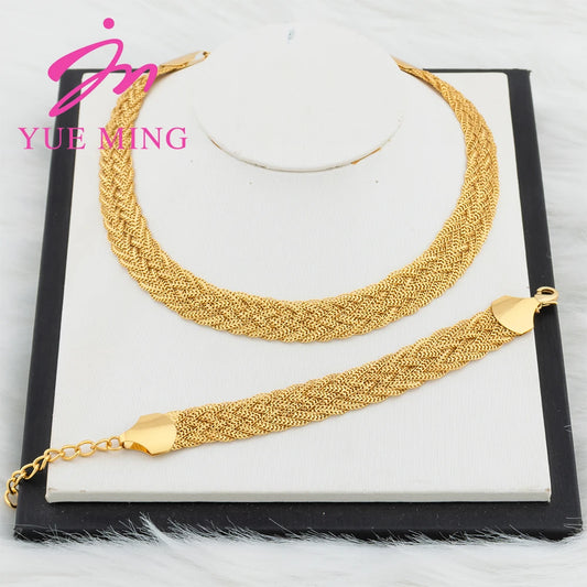 YM 10MM Woven Chain for Women Gold Plated Necklace and Bracelet 40CM Hollow Chain Dubai Africa Luxury Punk Jewellery Accessaries