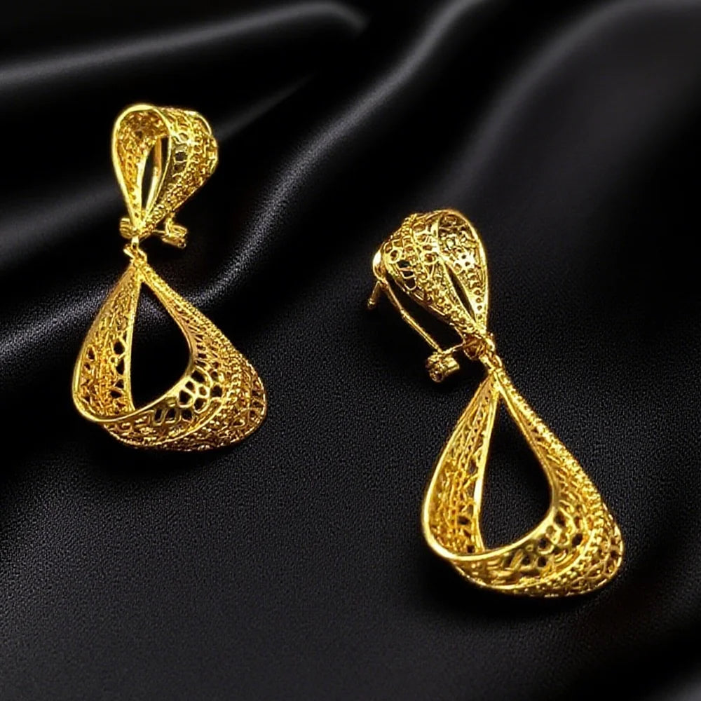 Stainless Steel Jewelry Set 24K Gold Plated Earrings French Vintage Flower Earrings For Women Jewelry Gifts New Popular