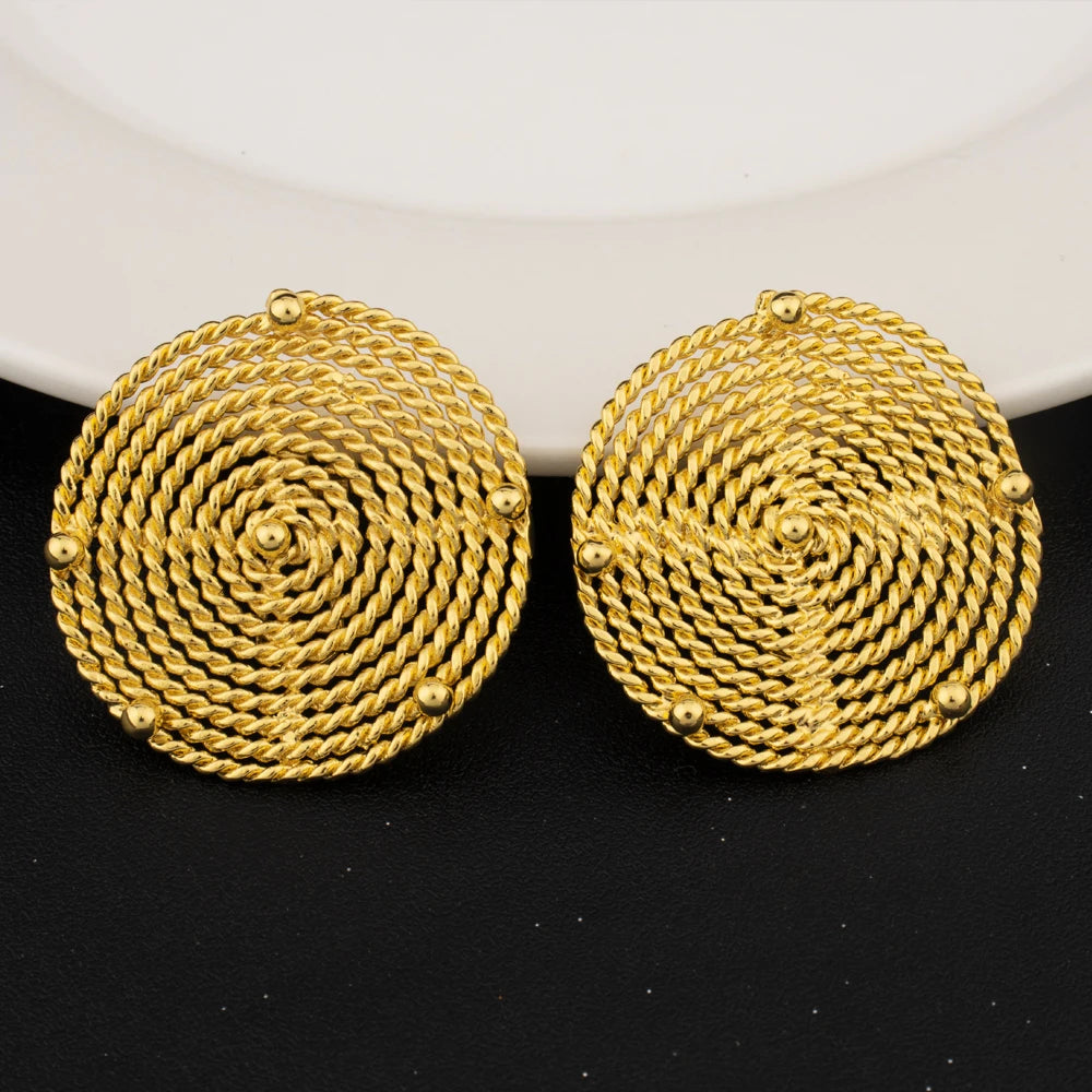 Exaggerated Gold Color Round Earrings Necklace America Larger Bangle Ring for Women Jewelry Set For Party Dressing Big promotion