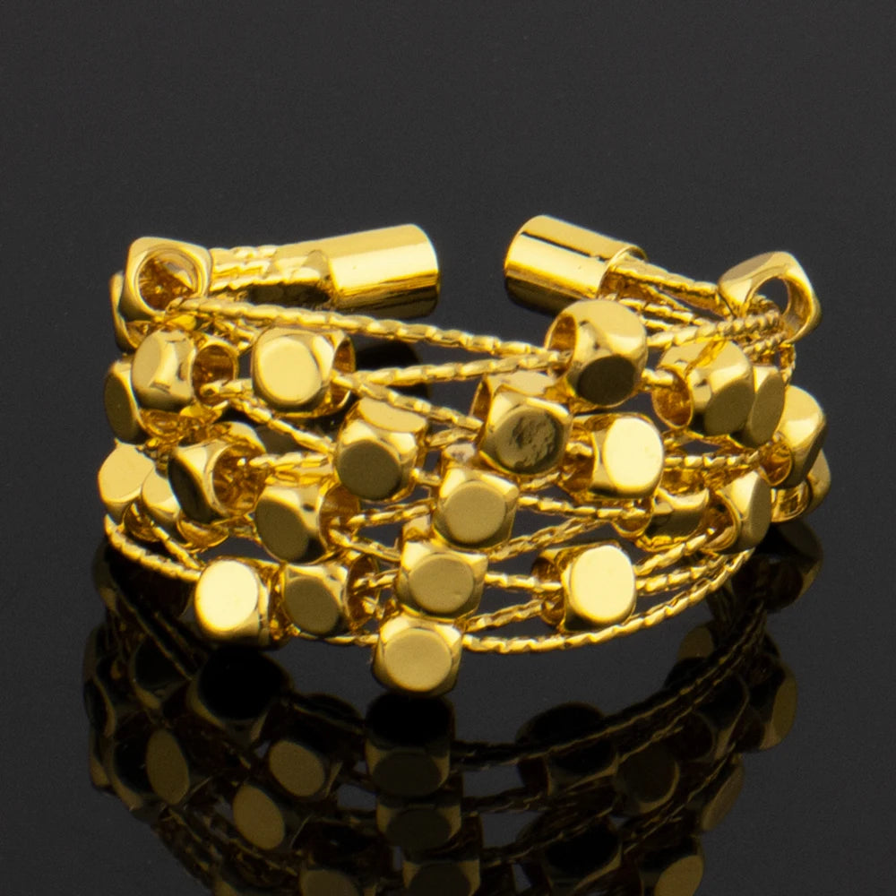 Ethiopia Dubai Little Pearl Women Jewelry Set Gold Color Arab Blange Hollow out Rings Apply For Party Wedding Daily Wear Summer
