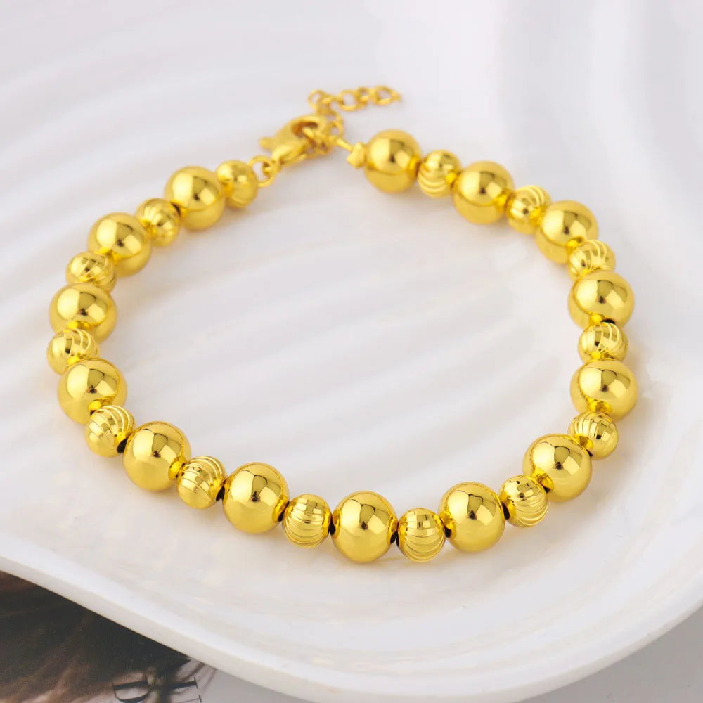 Gold Color Women Dubai Bangle Ghana Fashion Bead Chain Bracelet Waterproof Jewelry Noble Female Accessories Party Easter Gift