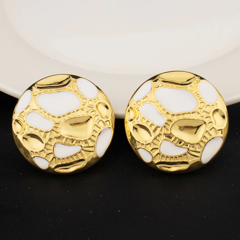 Luxury Design Female Jewelry Set Gold Color Earrings Necklace Big Circle Bangle Ring for Women Dubai America Party Jewelry