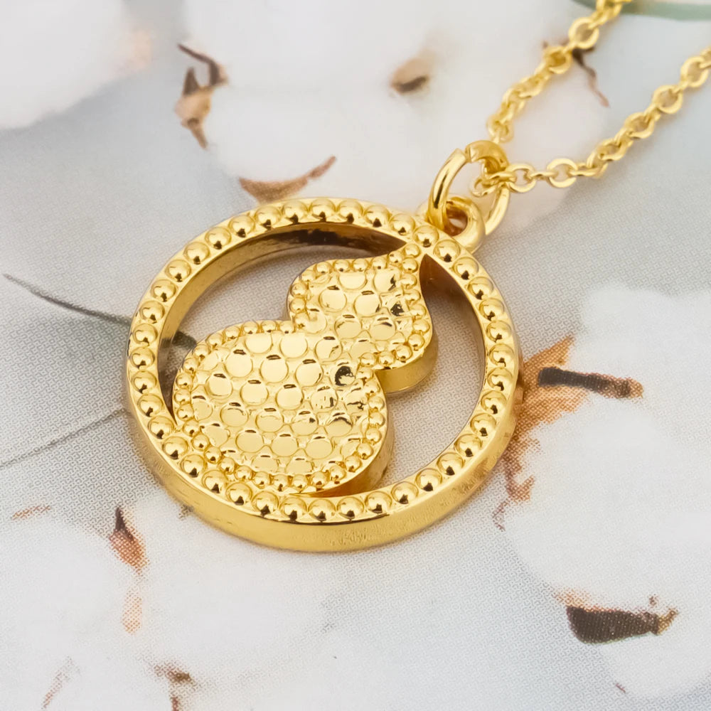 Gold Plated Women Earrings Clavicle Chain Set Gold Color Hollow Calabash Shape Pendant Light Delicacy Jewelry Party Birthday Gif