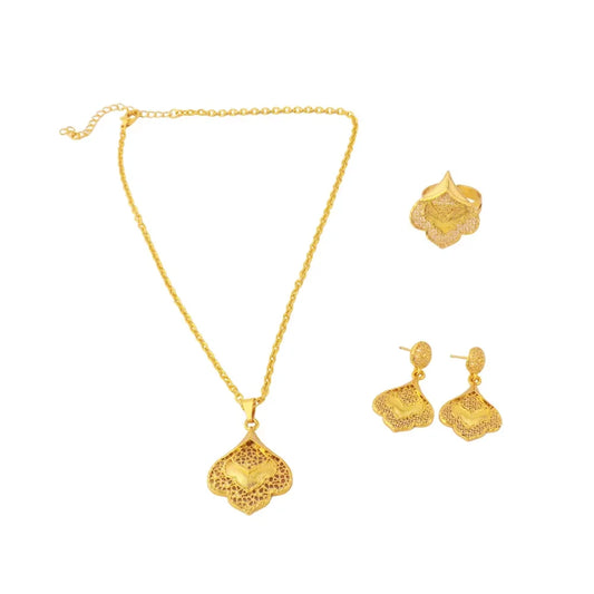 Spain Fashion Gold-Tone Jewelry Set for Women – Classic Earrings Ring Necklace, Elegant Daily Wear & Party Wedding Gift, Mother