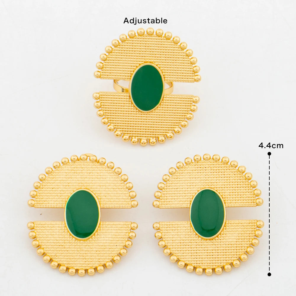 Women 18k Gold Color earrings ring Set Colorful 2pcs jewelry set Dubai engagement jewelry set Wedding Gift Accessories