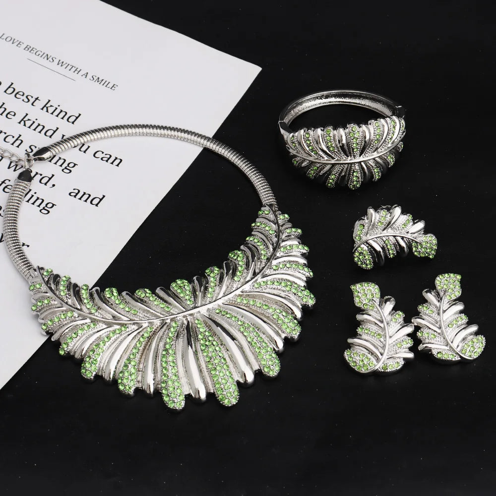 New Fashion Luxury Africa Dubai Necklace Earrings Ring Bangle For Women Zircon Jewelry Sets For Bridal Party Wedding Full