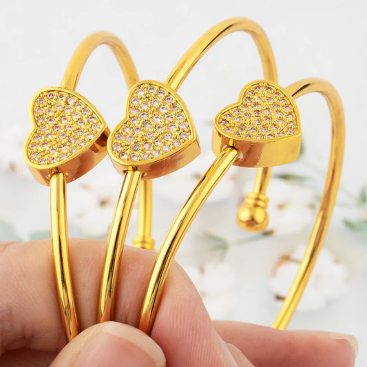 Hot New Fashion Adjustable Crystal Love With Heart-Shaped Bracelet Charm Bangles For Women's Daily Wear Jewelry Gifts