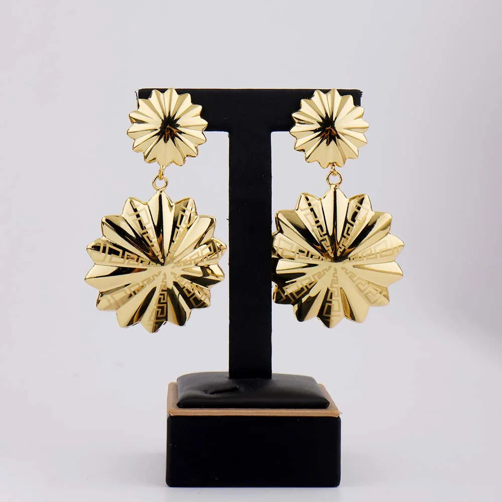 New Trendy Luxury Earrings Necklace Ring Bangle For Women Sun Shape Jewelry Sets For Wedding Party Dubai Bridal Banquet Gift