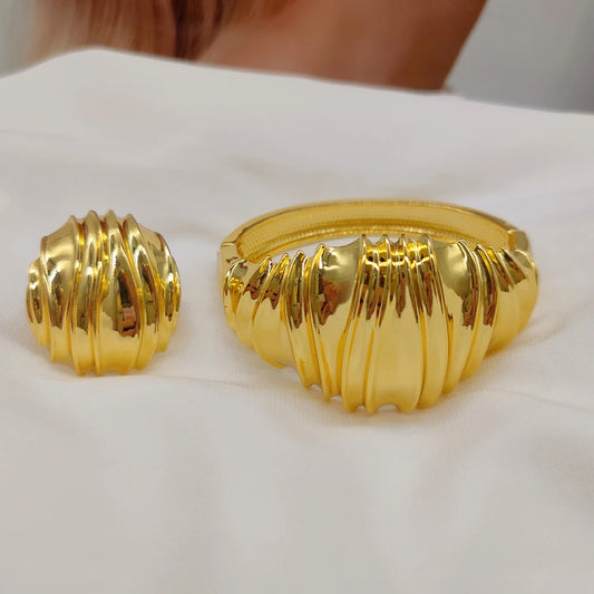 Luxury Gold Color Bangles Ring for Women African Charm Bracelets Wedding Jewellery Elegant Hand Jewelry Party Anniversary Gifts