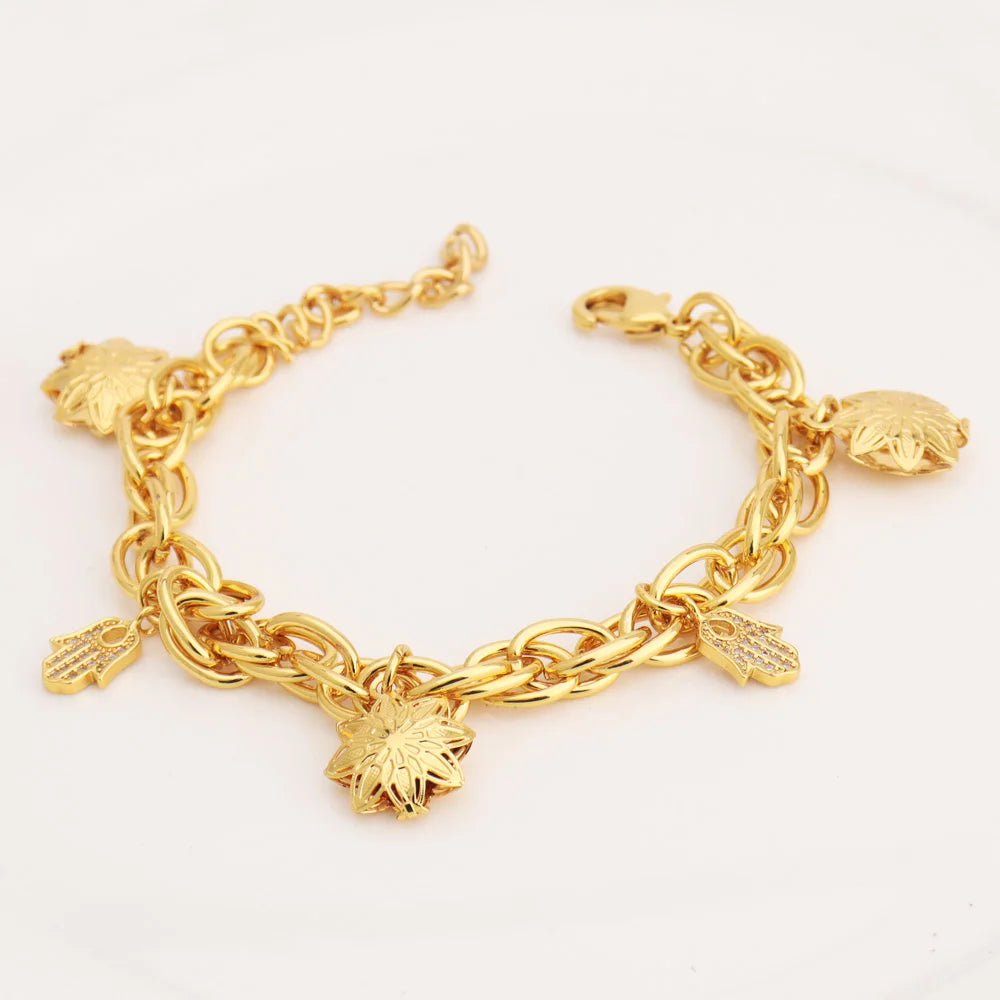 France Animal Flower Pendant Chain Bracelet for Women, Stainless Steel Africa Wedding Party Gift, Trendy Daily Accessor