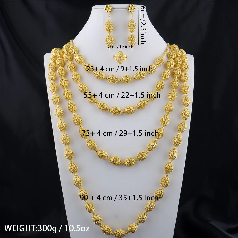 High Quality Luxury plated necklace set Women's Fashion Rugby Beads Chain party earrings ring cuban chain necklace Jewelry Girls