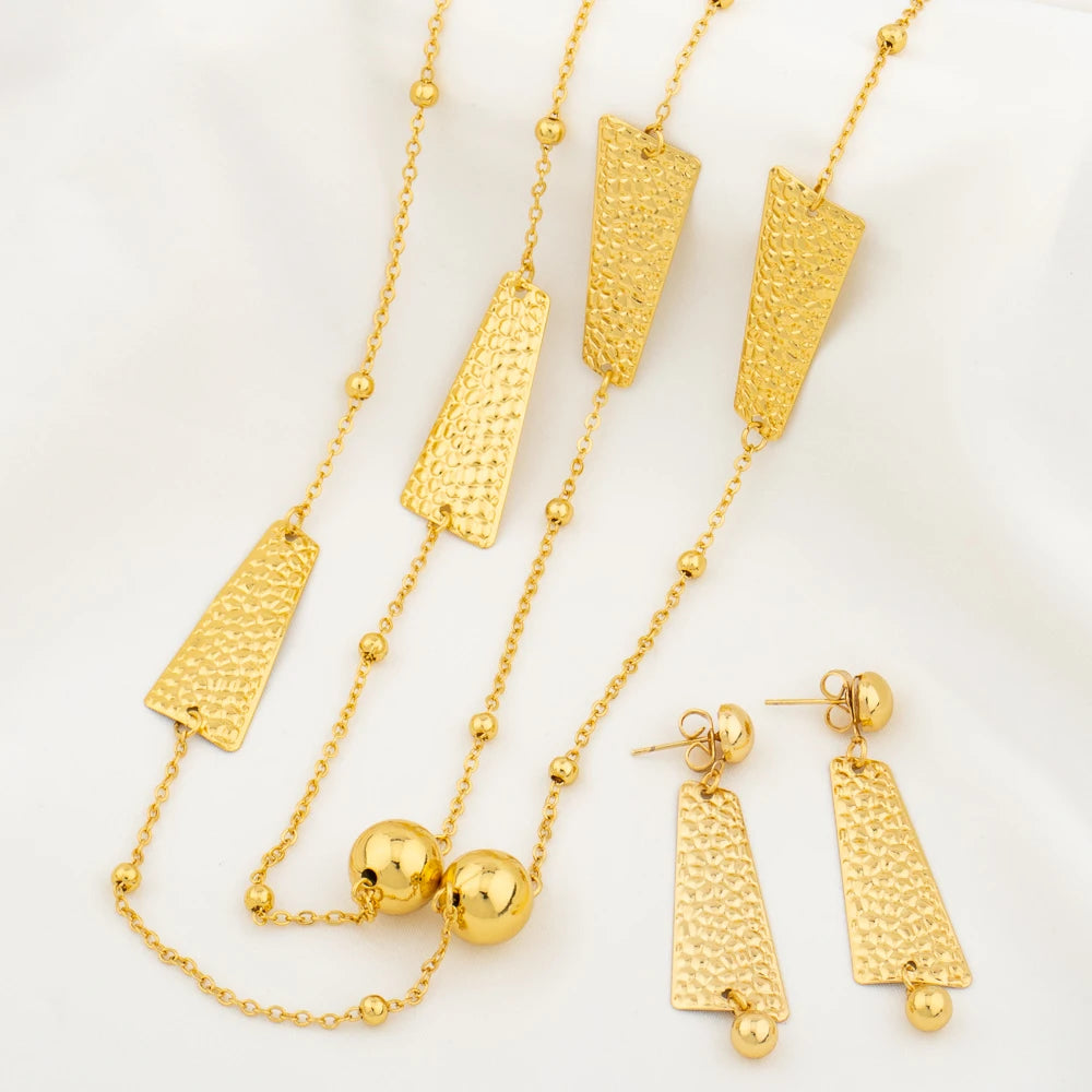 Gold Plated Long Chain for Women Fashion Necklace Copper Round Bead Geometry Pendant Party Wedding Waist Chain Jewelry Accessory