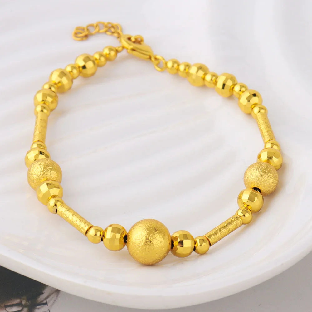 Gold Color Women Dubai Bangle Ghana Fashion Bead Chain Bracelet Waterproof Jewelry Noble Female Accessories Party Easter Gift