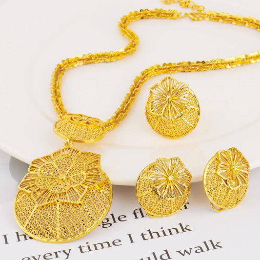 Nigerian Jewelery Set Wedding Jewelry For Women Dubai Gold Color Warped Geometry Necklace Earrings Bridal Wedding Party Gift