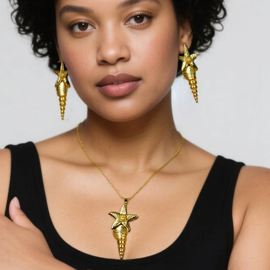 Dubai Gold Plated Luxury Noble Necklace Charm Earrings for Women Big Shell Shape Jewelry Set for Party Wedding Christmas Gift