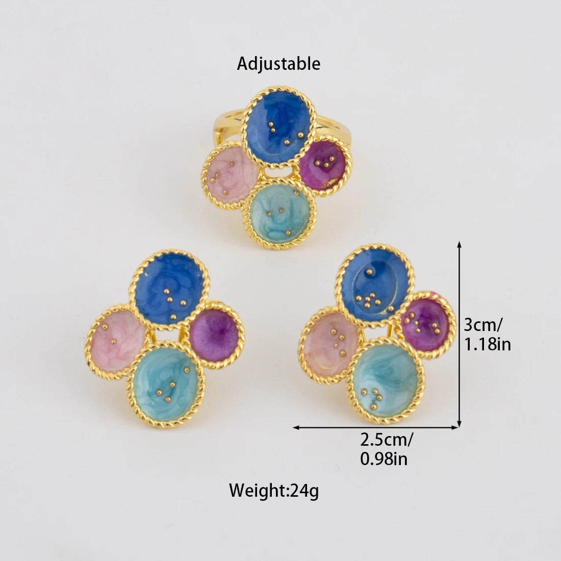 Luxury Gold Plated Flowers Jewelry Set Shape for Women Earrings&Ring Gift for Wedding Party Anniversary Women's Day Celebration