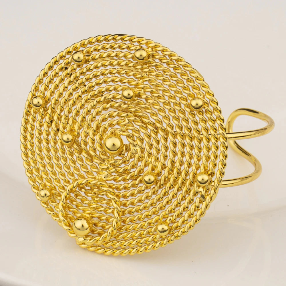 Exaggerated Gold Color Round Earrings Necklace America Larger Bangle Ring for Women Jewelry Set For Party Dressing Big promotion