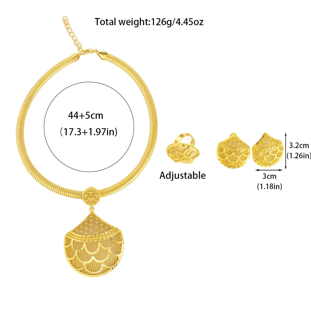 Royal Indian Flower Jewelry Set Stainless Steel Necklace Earrings Women Bridal Gift