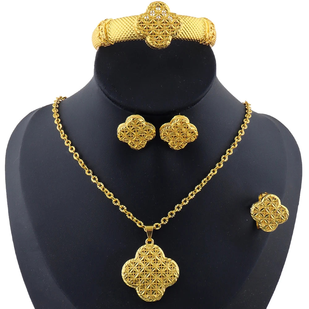 African 24K gold plated jewelry set For Dubai Indian Nigeria Bridal Wedding Party Gift Jewellery free shipping jewelry set