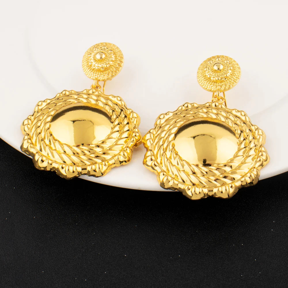 Romantic Gold Color Jewelry Set for Dubai Women Luxury Earrings and Necklace Sun Shape Jewelry Accessories For Graduation Gift