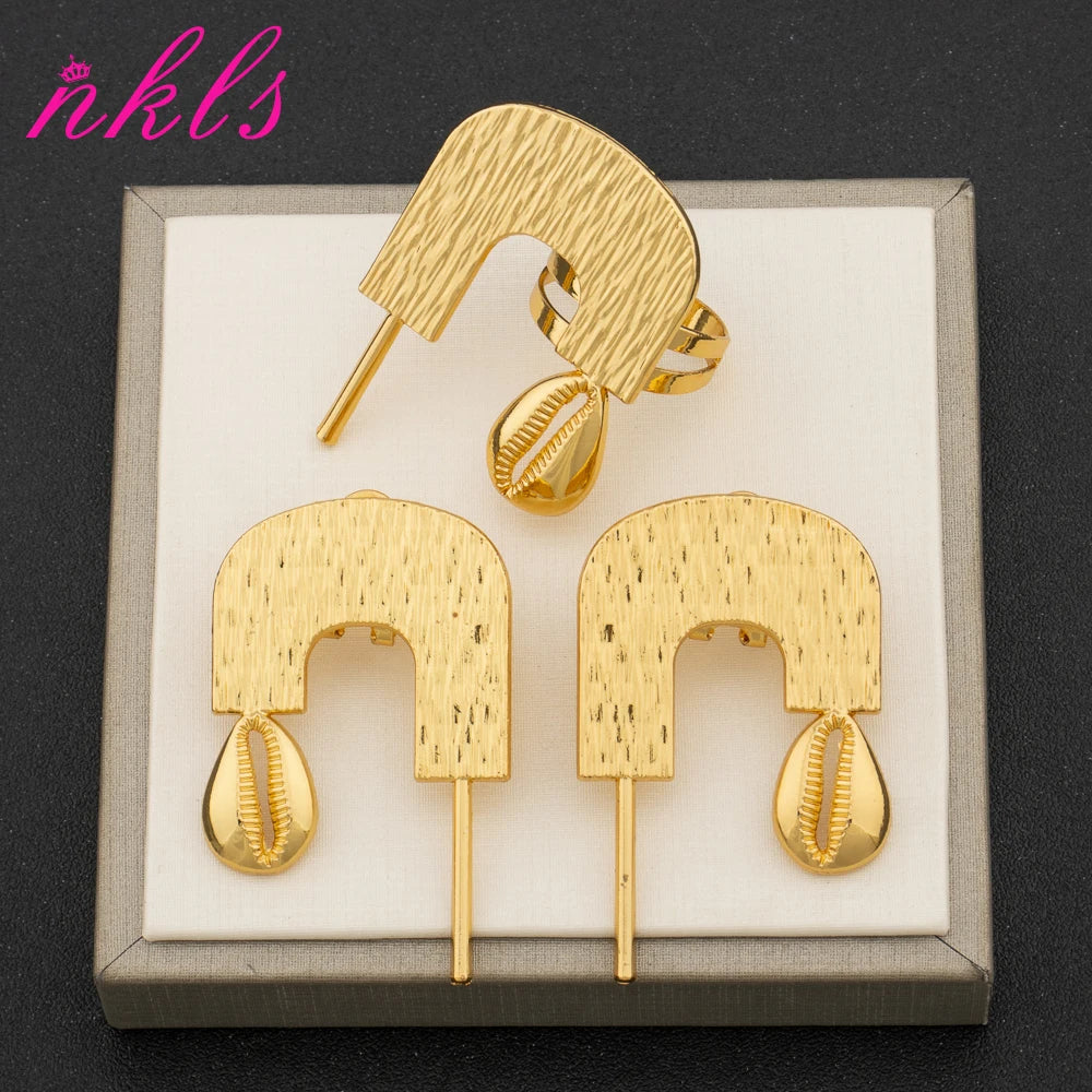 Gold-Tone Figure-8 Earrings & Ring Set for Women, African Brazilian Holiday Jewelry Gift, Chic Minimal Accessories