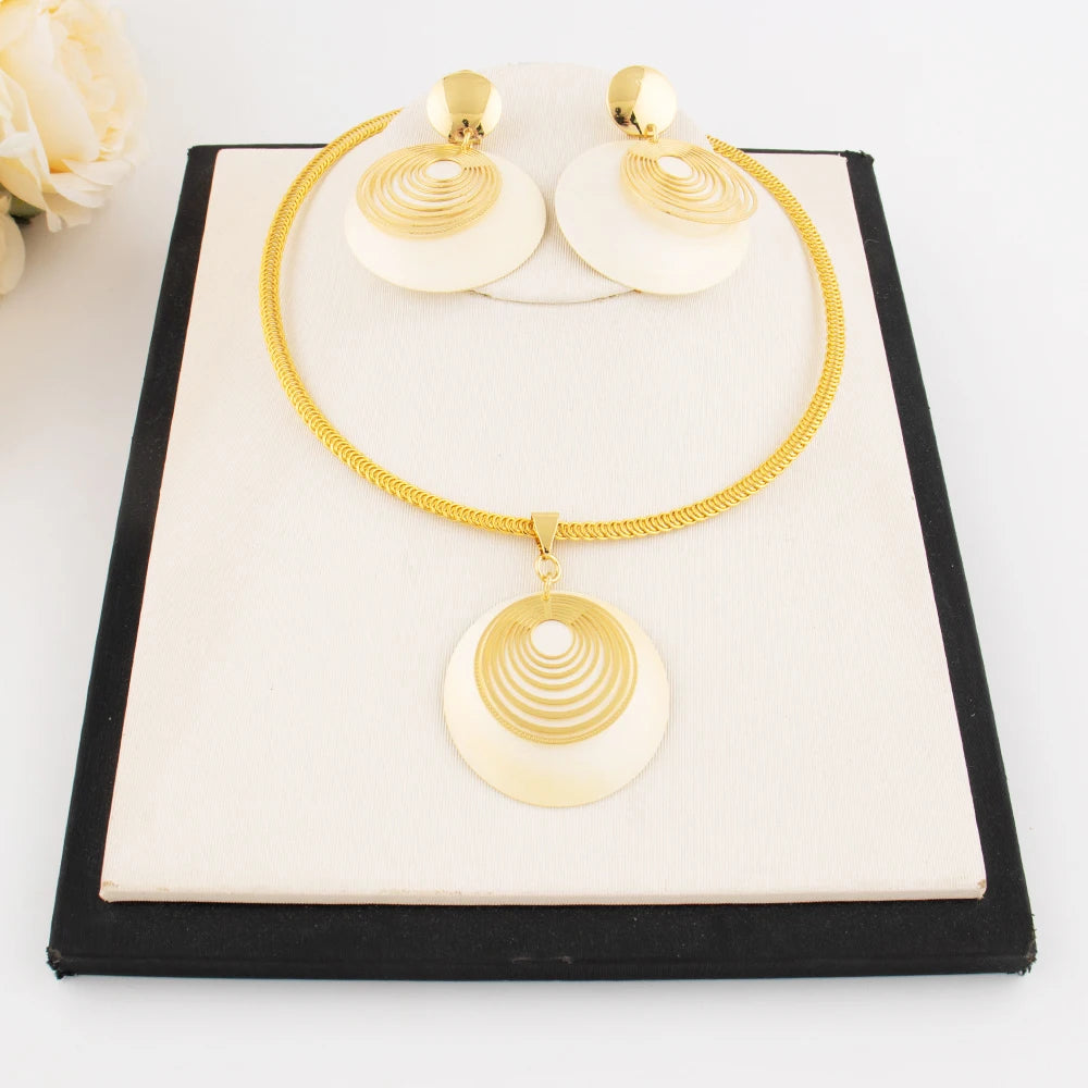 Dubai Jewelry Set For Women Gold Color Nigeria Luxury Necklace Earring Set Jewelry For Wedding Party Graduation Gift Trending