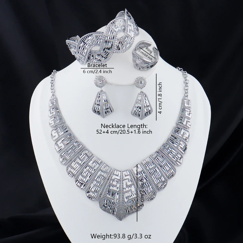 luxury gold plated necklace earrings bracelet ring set women 18k gold plated dubai jewelry set for Exquisite gifts