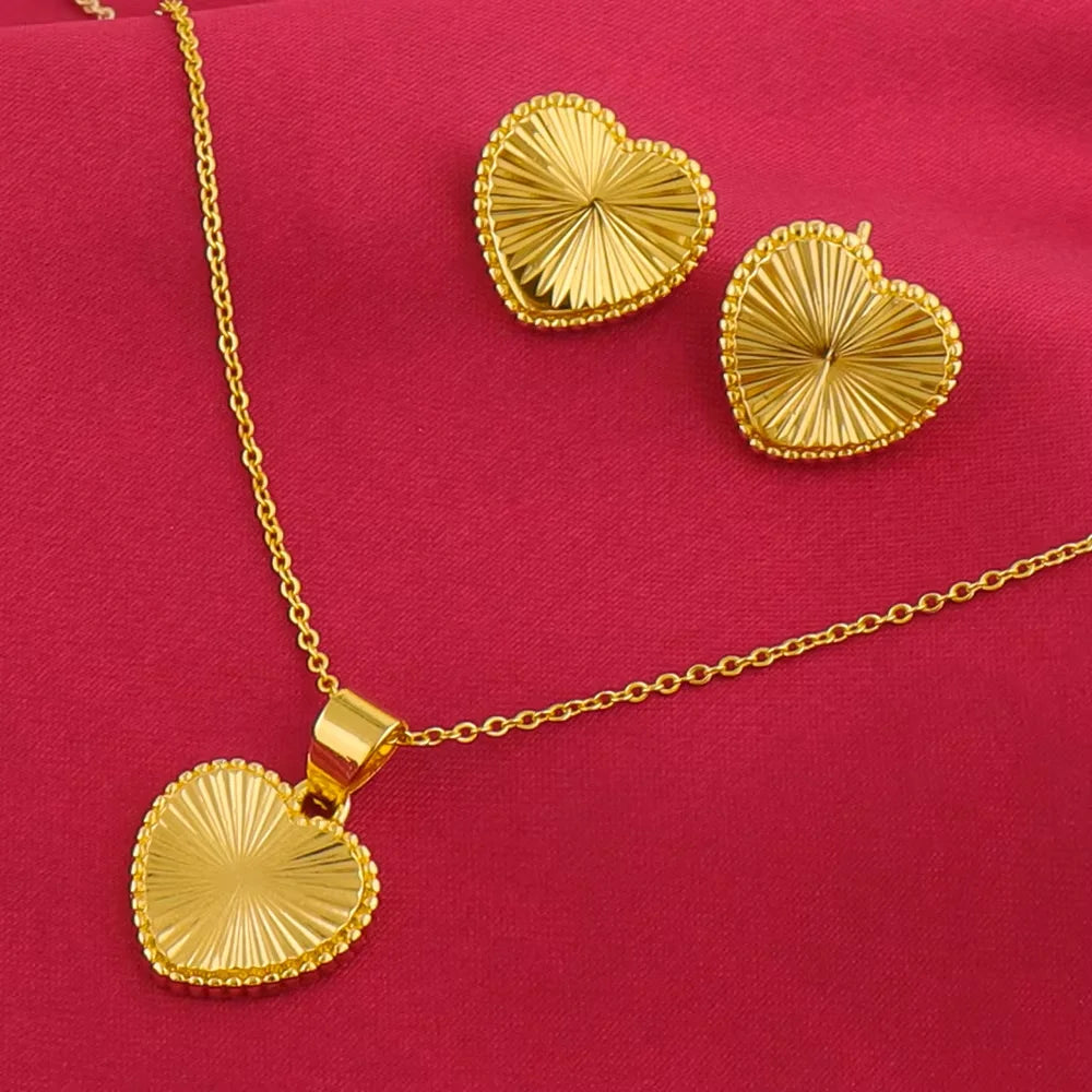 Golden Color Choker Stainless Steel Pendant Necklace Earrings for Women Flower Pendants Women's Fashion Jewelry Accessories