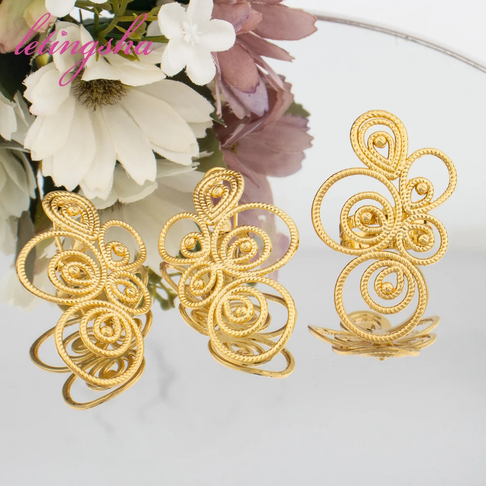 African Earrings Ring Set for Women Fashion Newest Jewelry Set Statement Dubai Luxury 18K Gold Plated Jewelry Set Party Gift