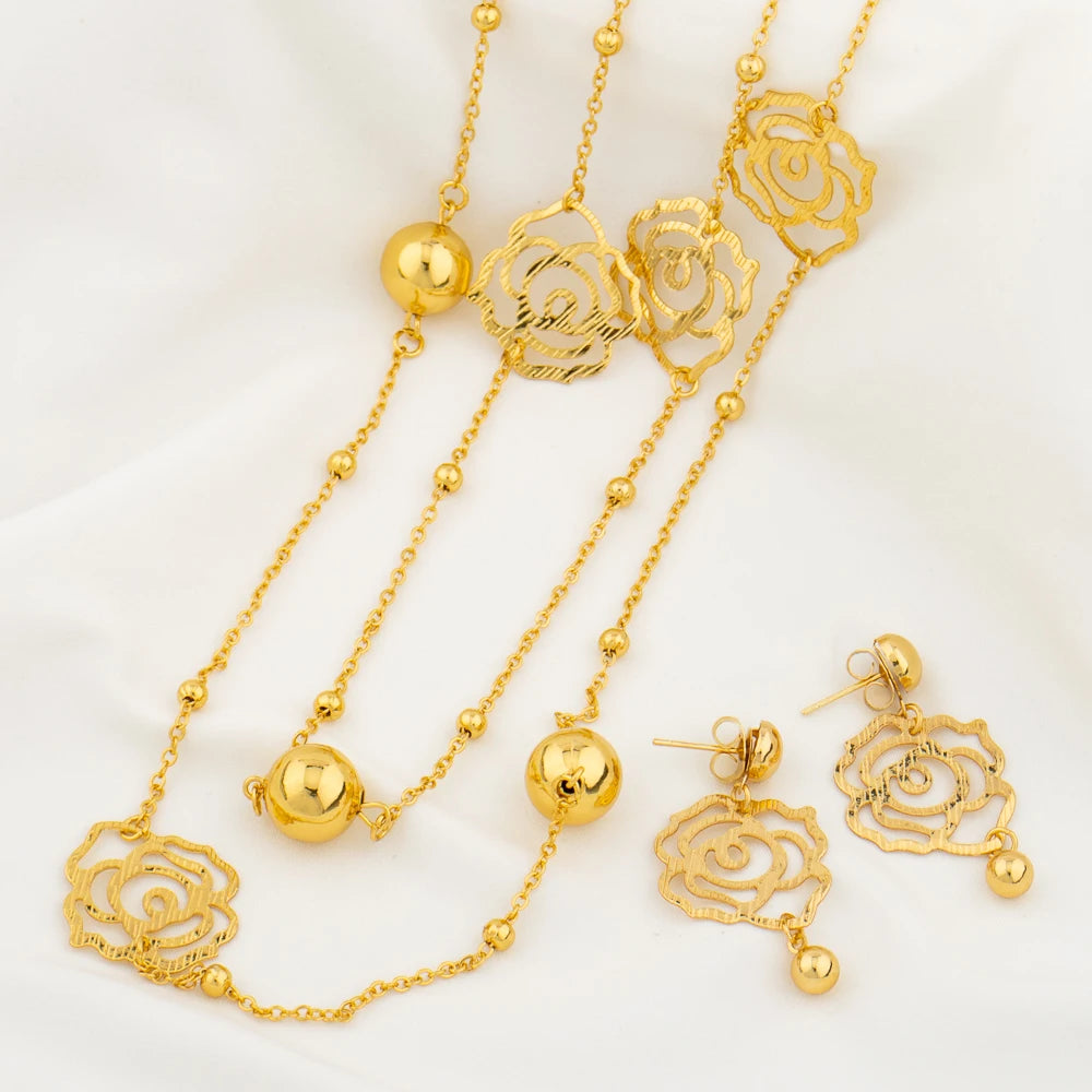 Gold Plated Long Chain for Women Fashion Necklace Copper Round Bead Geometry Pendant Party Wedding Waist Chain Jewelry Accessory