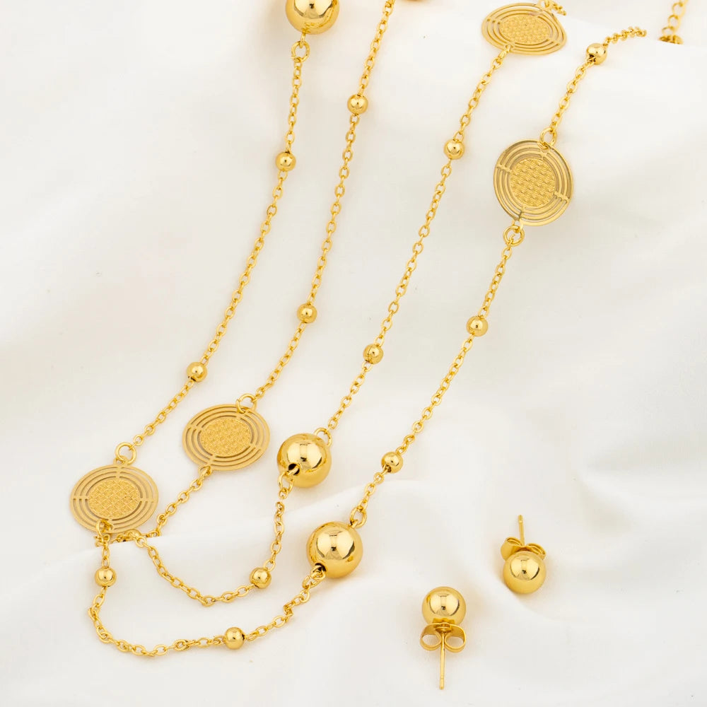 Gold Plated Long Chain for Women Fashion Necklace Copper Round Bead Geometry Pendant Party Wedding Waist Chain Jewelry Accessory