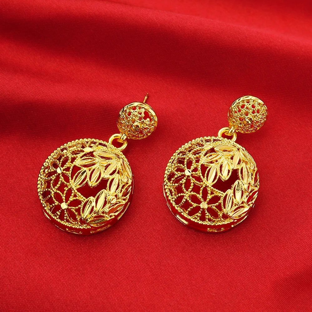 Dubai Ball 24k Gold Plated Jewelry Sets for Women Indian Bridal Costume Zinc Alloy Necklace Earrings Sets Wedding Party Gifts
