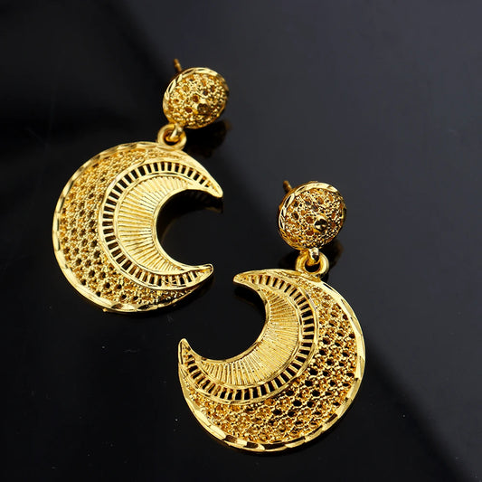 Elegant Gold-Tone Necklace & Drop Earring Set for Women, Dubai Bridal Wedding Jewelry, African Luxury Party Gift Accessory