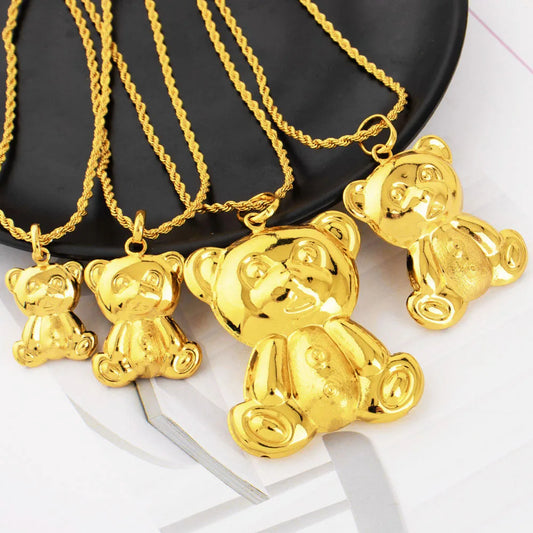 Gold Color Bear Pendant Fashion 18K Golden Plated Necklace Mens Women DIY Jewelry Music Festival Party Anniversary Gift