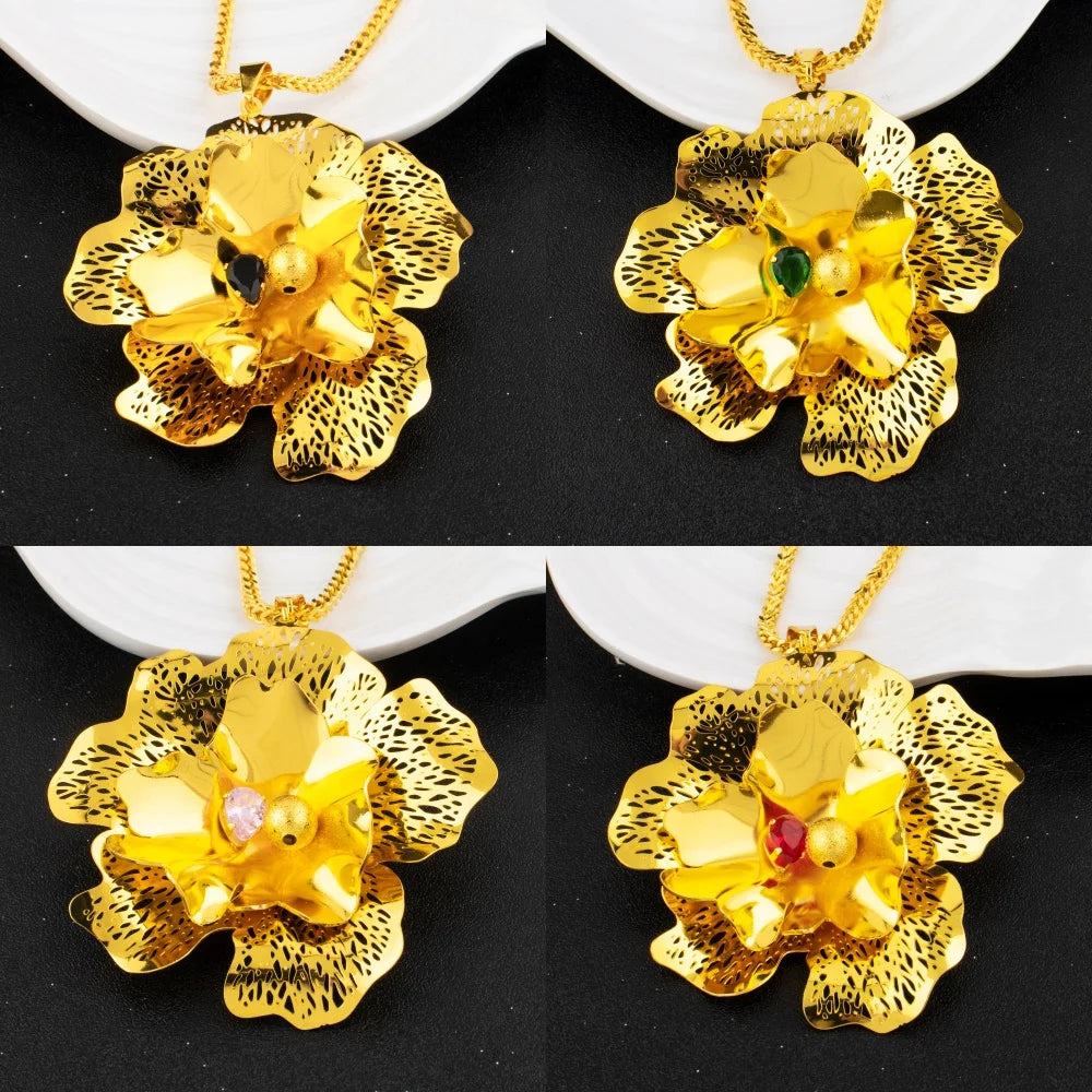 Arab Zircon Collection Women Jewelry Nigeria Luxury Flower Shape Earrings Gold Color Necklace For Party Wedding Wholesale