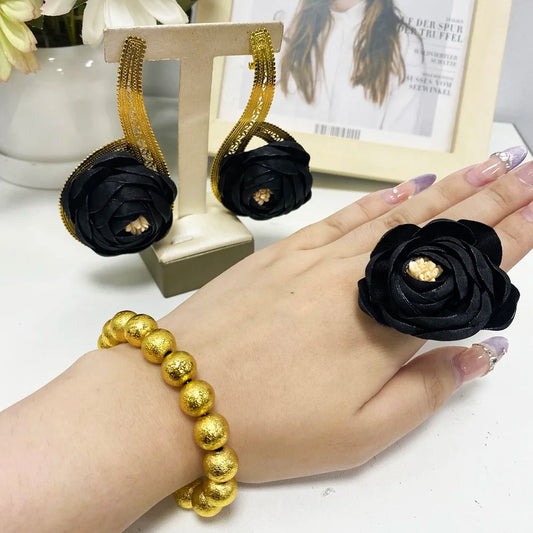 Gold Plated Romantic Wedding Women Jewelry Set of Necklace Earrings Bangle Pretty Fashion Girl Jewelry Gift for Party