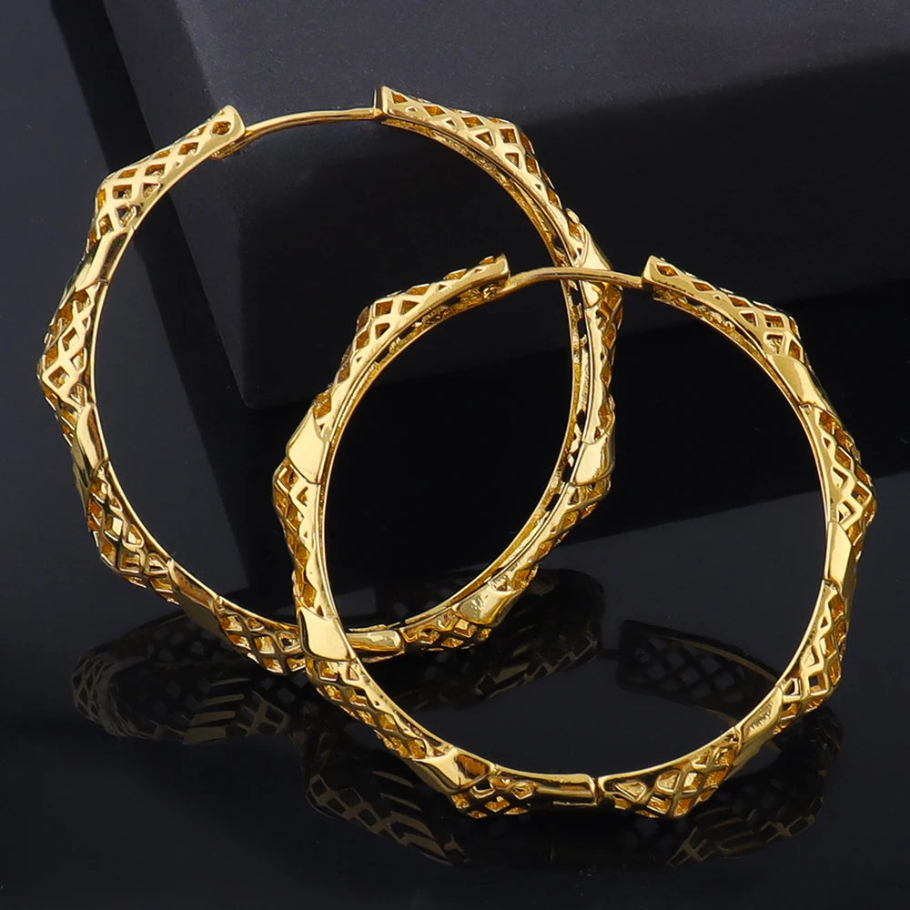 Luxury 24K Gold Plated Earrings for Women Large Circle Earring Stainless Steel Gold Color Chunky Dome Earring Wedding Gifts