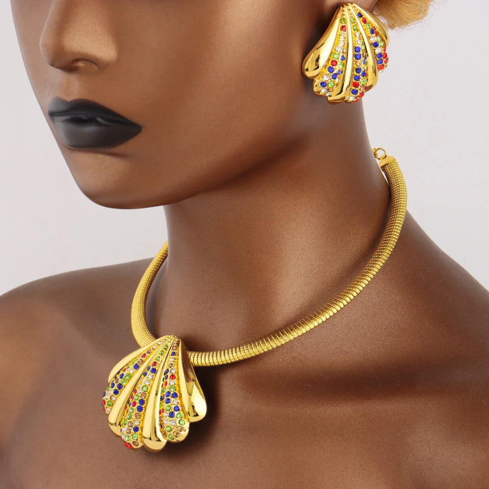Conjunto de 4 joyas con forma de estrella de mar, pendientes, colgante, collar y pulsera, bañadas en oro de Dubái, joyería de lujo nigeriana italiana.