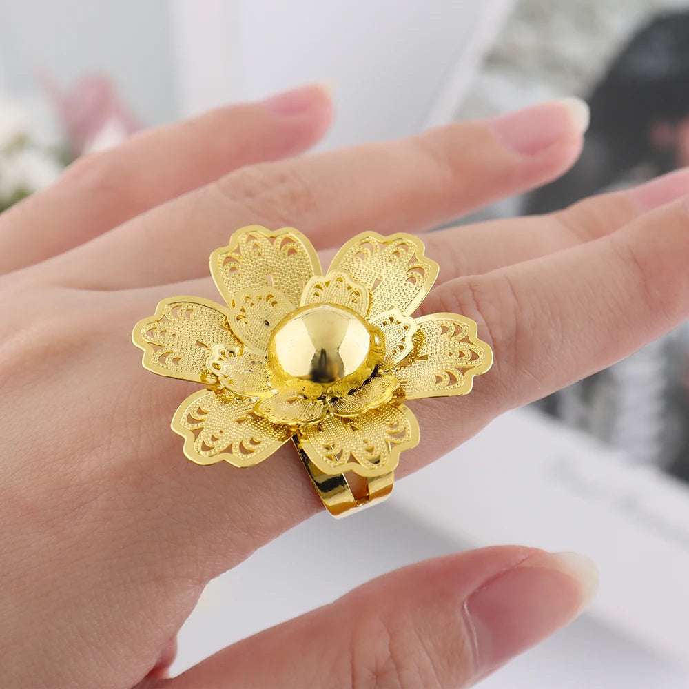 Indian Dubai Luxury 24k Gold Plated Earrings Necklace Ring Bangle Jewelry Set For Women America Bridal Set Wedding Party Gifts