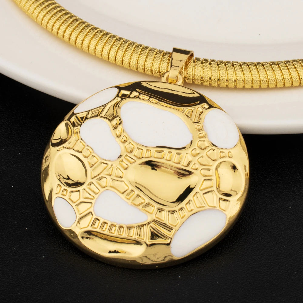 Luxury Design Female Jewelry Set Gold Color Earrings Necklace Big Circle Bangle Ring for Women Dubai America Party Jewelry