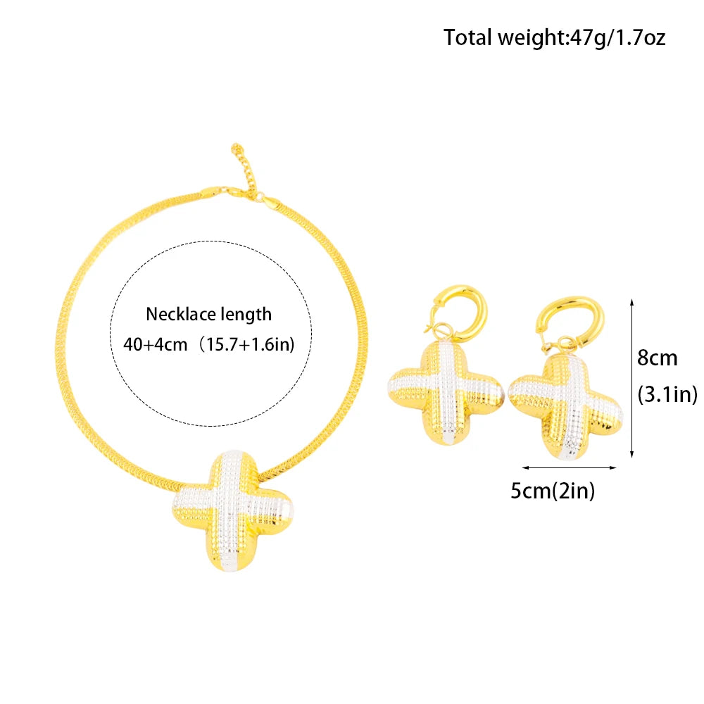 Luxury and Chunky Dual Color + Shape Jewelry Set for Women Nigeria High Quality Earrings Choker Necklace Gift for Party Daily