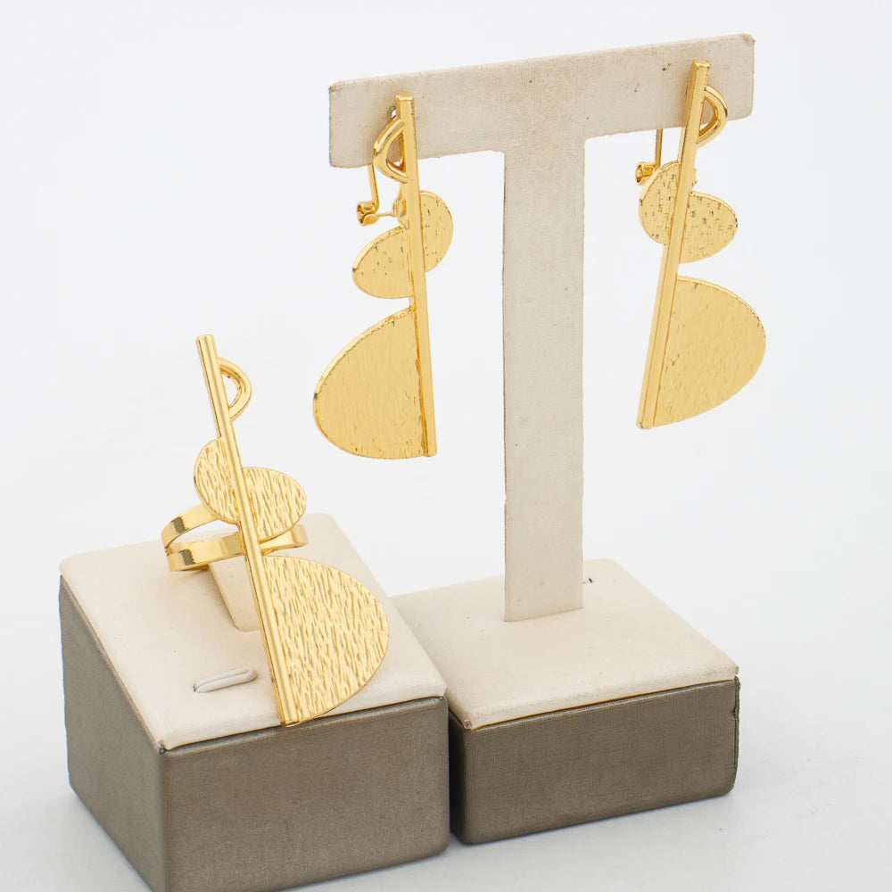 New Color Jewelry Set for Party African Women Clip Earrings and Finger Ring Chain Necklace Jewelry Accessories Gifts