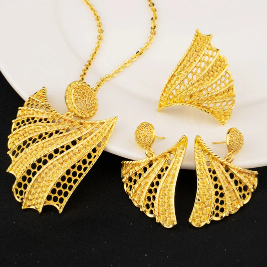 CNigerian Jewelery Set 24K Golden Plated Jewelry African Women's Banquet Wedding Necklace Set Ethiopian Jewelry Wholesale