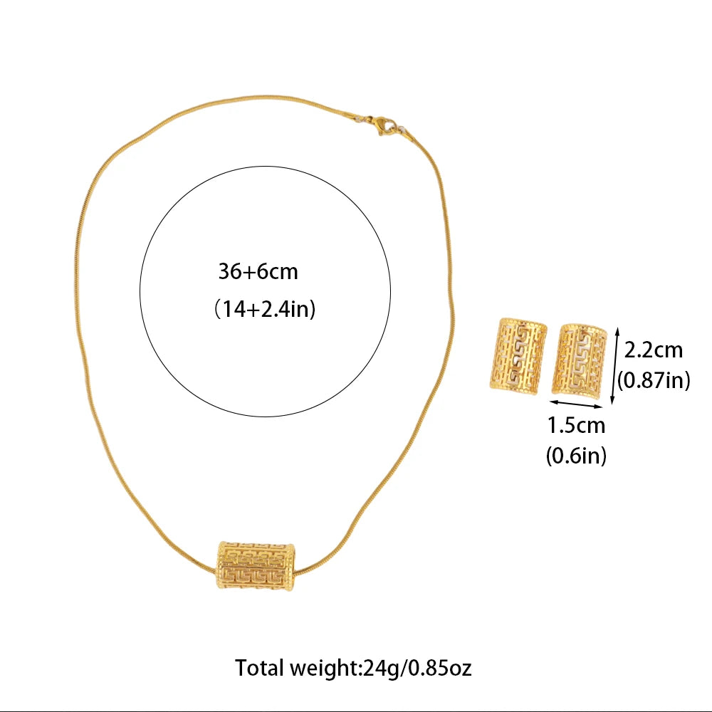French Elegant Gold Plated Women Necklace Earrings Set for Girl Fashion Jewelry Accessories Gift for Wedding Party Banquet