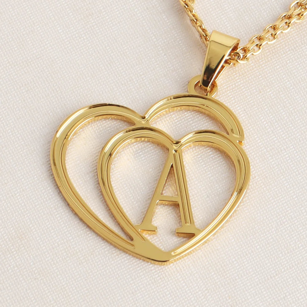 Women Gold Color Initial Alphabet Heart Pendant Charm Jewelry Stainless Steel Necklace Simple Clothing Accessories Party Gift