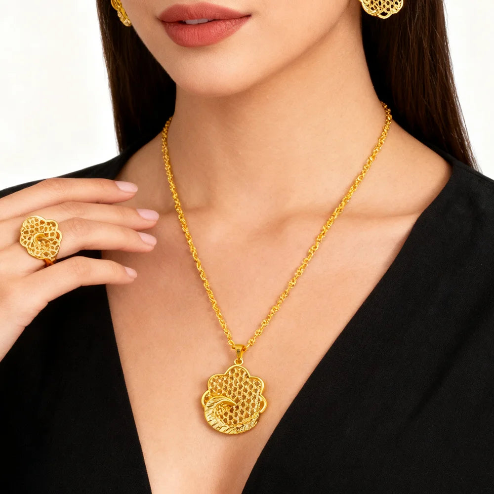 24k plated jewelry gifts hollowing out Necklace and earrings set for women high quality plated jewelry sets gifts