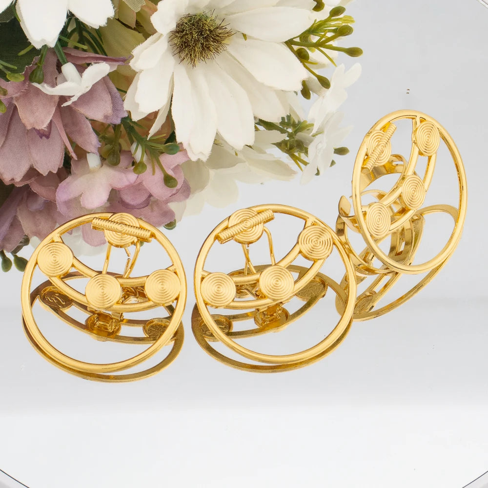 African 18K Gold Color Earrings Ring Jewelry Set for Women Clip Earrings and Finger Ring 2Pcs Set Weddings Daily Wear