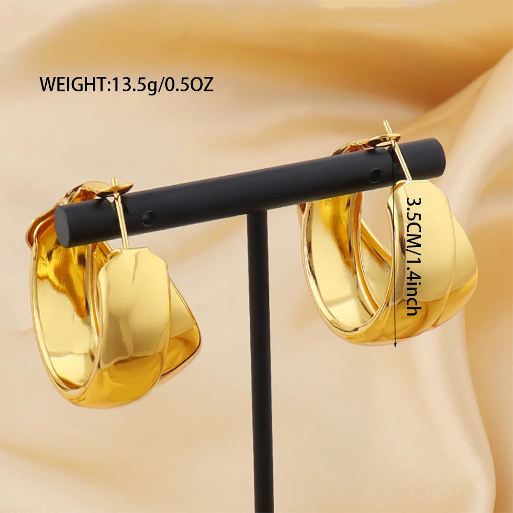Fashion Glossy Stainless Steel Earrings Vintage Double Layered Circle Exaggerated Earrings for Women Gold Plated Earring