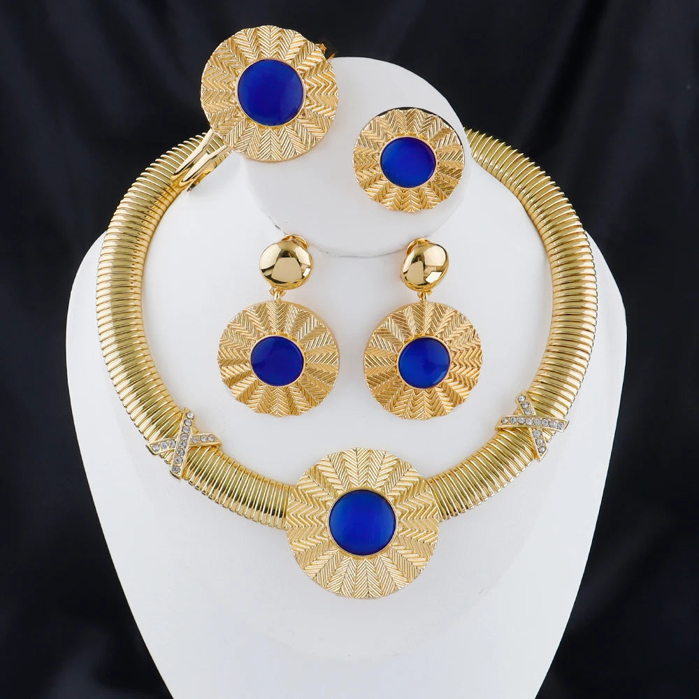 24k gold-plated jewelery sets Simple Round Snake Chain earrings ring necklace bracelet women luxury jewelry Gift set
